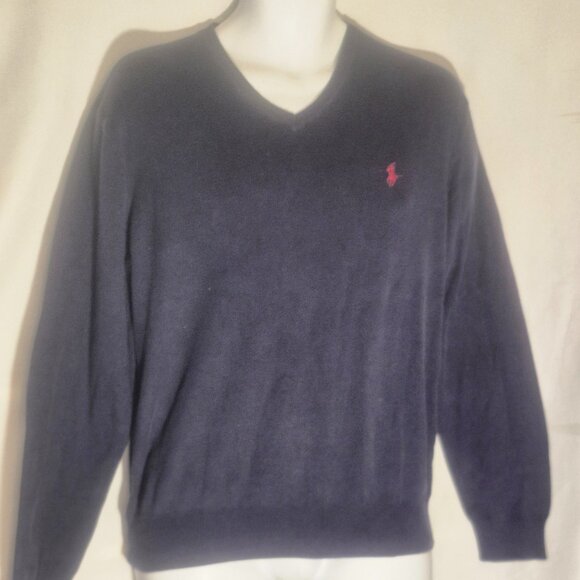 Polo by Ralph Lauren V-Neck sweater, 100% Pima Cotton, Dark Blue in size Medium - Picture 2 of 13